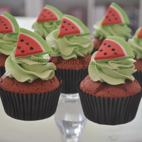 Red velvet watermeloen cupcakes