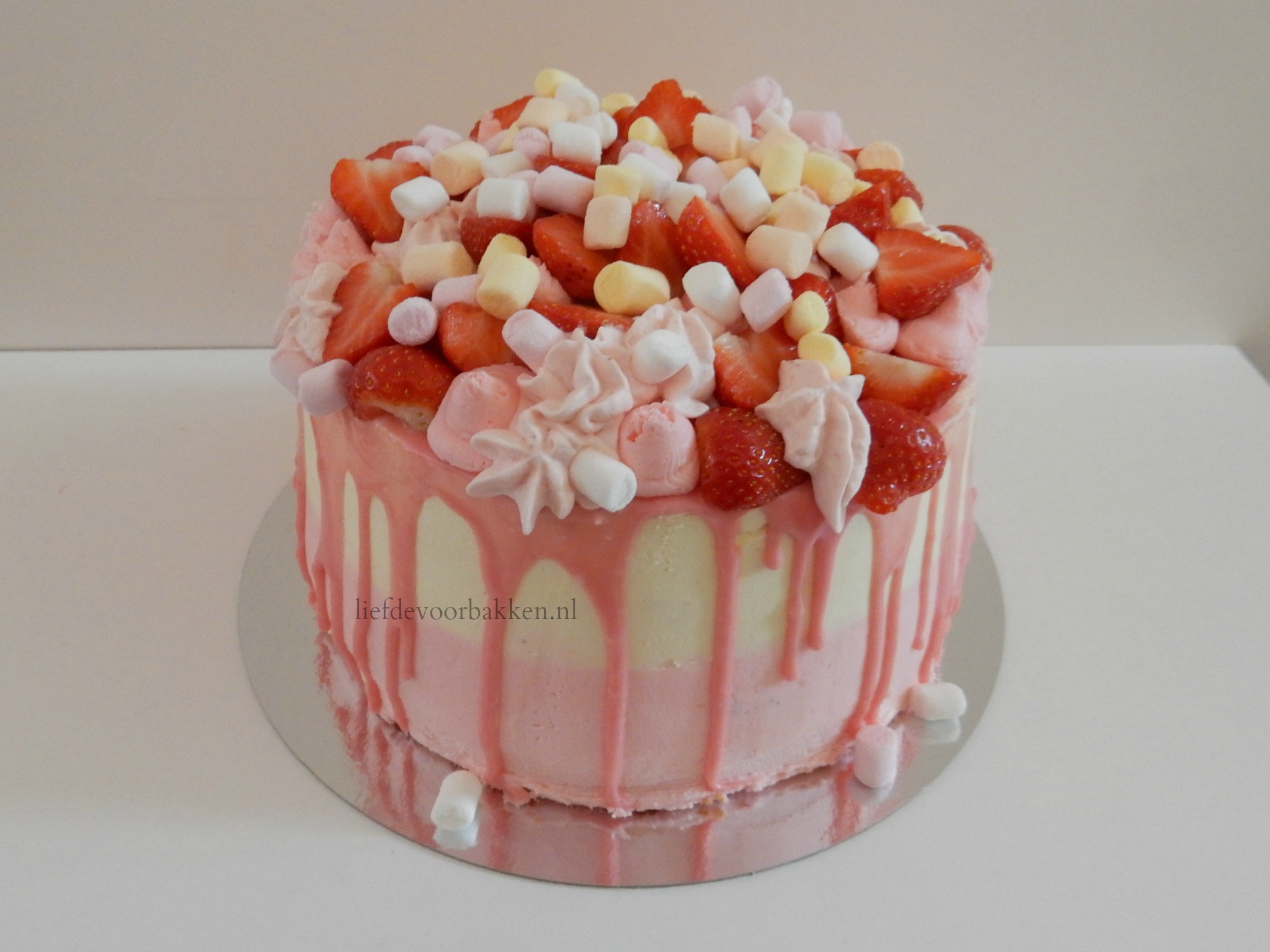 Ongekend Dripcake met verse aardbeien en marshmallows – Liefde voor bakken HI-34